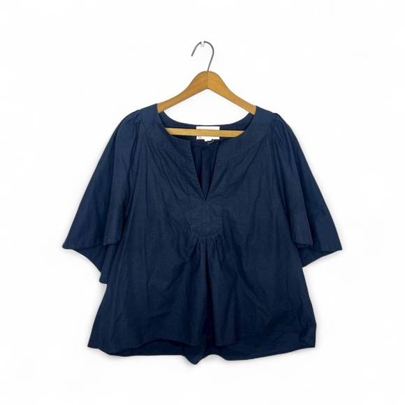 Pomander Place Tuckernuck Finley Flutter Sleeve Navy Blue Blouse Top - Picture 13 of 15